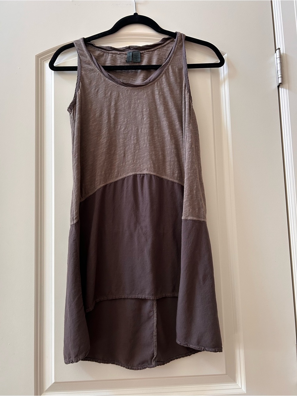 Left of Center Made in USA Oversized tunic tank top. Chocolate brown. Lagenlook